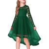Arshiner Flower Girl Lace Tutu Dresses High Low Hem Long Sleeve Flowy Formal Party Wedding Dress(Dark Green)