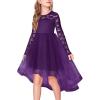 Arshiner Flower Girl Lace Tutu Dresses High Low Hem Long Sleeve Flowy Formal Party Wedding Dress(Deep Purple)