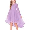 Arshiner Flower Girl Lace Tutu Dresses High Low Hem Long Sleeve Flowy Formal Party Wedding Dress(Lavender)