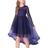 Arshiner Flower Girl Lace Tutu Dresses High Low Hem Long Sleeve Flowy Formal Party Wedding Dress(Navy Blue)