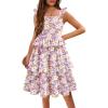 Arshiner Girls Dresses Ruffle Sleeve Tiered Casual Flowy Swing Tween Sundress with Pockets for Girls 5-13 Years(Floral Pink)