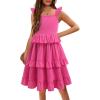 Arshiner Girls Dresses Ruffle Sleeve Tiered Casual Flowy Swing Tween Sundress with Pockets for Girls 5-13 Years(Hot Pink)