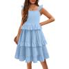 Arshiner Girls Dresses Ruffle Sleeve Tiered Casual Flowy Swing Tween Sundress with Pockets for Girls 5-13 Years(Light Blue)