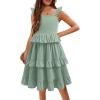 Arshiner Girls Dresses Ruffle Sleeve Tiered Casual Flowy Swing Tween Sundress with Pockets for Girls 5-13 Years(Light Green)