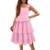 Arshiner Girls Dresses Ruffle Sleeve Tiered Casual Flowy Swing Tween Sundress with Pockets for Girls 5-13 Years(Light Pink)