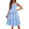 Arshiner Girls Dresses Ruffle Sleeve Tiered Casual Flowy Swing Tween Sundress with Pockets for Girls 5-13 Years(Plaid Blue)