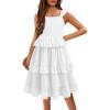 Arshiner Girls Dresses Ruffle Sleeve Tiered Casual Flowy Swing Tween Sundress with Pockets for Girls 5-13 Years(White)