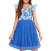 Arshiner Girls Dresses Summer Square Neck Ruffle Sleeve Formal Party Birthday Tulle Dress 6-14 Years(Blue Flower)