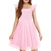 Arshiner Girls Dresses Summer Square Neck Ruffle Sleeve Formal Party Birthday Tulle Dress 6-14 Years(Dark Pink)