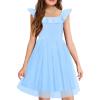 Arshiner Girls Dresses Summer Square Neck Ruffle Sleeve Formal Party Birthday Tulle Dress 6-14 Years(Light Blue)