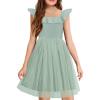 Arshiner Girls Dresses Summer Square Neck Ruffle Sleeve Formal Party Birthday Tulle Dress 6-14 Years(Light Green)