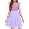 Arshiner Girls Dresses Summer Square Neck Ruffle Sleeve Formal Party Birthday Tulle Dress 6-14 Years(Lilac Purple)