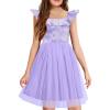 Arshiner Girls Dresses Summer Square Neck Ruffle Sleeve Formal Party Birthday Tulle Dress 6-14 Years(Purple Flower)