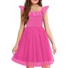Arshiner Girls Dresses Summer Square Neck Ruffle Sleeve Formal Party Birthday Tulle Dress 6-14 Years(Rose Red)