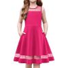 Arshiner Girls Elegant Dresses Sleeveless Round Neck A-line Party Dance Graduation Mesh Dress Size 5-16(Hot Pink)