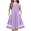 Arshiner Girls Elegant Dresses Sleeveless Round Neck A-line Party Dance Graduation Mesh Dress Size 5-16(Lilac)