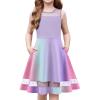 Arshiner Girls Elegant Dresses Sleeveless Round Neck A-line Party Dance Graduation Mesh Dress Size 5-16(Rainbow 1)