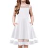 Arshiner Girls Elegant Dresses Sleeveless Round Neck A-line Party Dance Graduation Mesh Dress Size 5-16(White)
