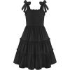 Arshiner Girls Summer Dress Tween Boho Casual Bowknot Strap Sleeveless Swing Flowy Ruffle Tiered Sundresses with Pockets(Black)