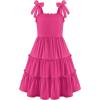 Arshiner Girls Summer Dress Tween Boho Casual Bowknot Strap Sleeveless Swing Flowy Ruffle Tiered Sundresses with Pockets(Hot Pink)