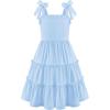 Arshiner Girls Summer Dress Tween Boho Casual Bowknot Strap Sleeveless Swing Flowy Ruffle Tiered Sundresses with Pockets(Light Blue)