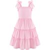 Arshiner Girls Summer Dress Tween Boho Casual Bowknot Strap Sleeveless Swing Flowy Ruffle Tiered Sundresses with Pockets(Pink)