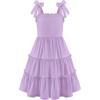 Arshiner Girls Summer Dress Tween Boho Casual Bowknot Strap Sleeveless Swing Flowy Ruffle Tiered Sundresses with Pockets(Purple)