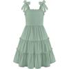 Arshiner Girls Summer Dress Tween Boho Casual Bowknot Strap Sleeveless Swing Flowy Ruffle Tiered Sundresses with Pockets(Sage Green)