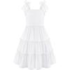 Arshiner Girls Summer Dress Tween Boho Casual Bowknot Strap Sleeveless Swing Flowy Ruffle Tiered Sundresses with Pockets(White)