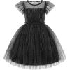 Arshiner Little Girl Dresses Contrast Mesh Ruffle Sleeve Birthday Holiday Princess Toddler Tulle Dress for 2-7 Years Old(Black)