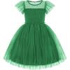 Arshiner Little Girl Dresses Contrast Mesh Ruffle Sleeve Birthday Holiday Princess Toddler Tulle Dress for 2-7 Years Old(Green)