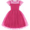 Arshiner Little Girl Dresses Contrast Mesh Ruffle Sleeve Birthday Holiday Princess Toddler Tulle Dress for 2-7 Years Old(Hot Pink)