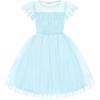 Arshiner Little Girl Dresses Contrast Mesh Ruffle Sleeve Birthday Holiday Princess Toddler Tulle Dress for 2-7 Years Old(Light Blue)