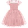Arshiner Little Girl Dresses Contrast Mesh Ruffle Sleeve Birthday Holiday Princess Toddler Tulle Dress for 2-7 Years Old(Light Pink)