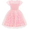 Arshiner Little Girl Dresses Contrast Mesh Ruffle Sleeve Birthday Holiday Princess Toddler Tulle Dress for 2-7 Years Old(Pink Floral)