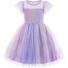 Arshiner Little Girl Dresses Contrast Mesh Ruffle Sleeve Birthday Holiday Princess Toddler Tulle Dress for 2-7 Years Old(Rainbow)