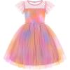 Arshiner Little Girl Dresses Contrast Mesh Ruffle Sleeve Birthday Holiday Princess Toddler Tulle Dress for 2-7 Years Old(Tie Dye)