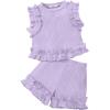 Arshiner Toddler Girls Clothes Ribbed Knit Ruffle Sleeveless Tops and Shorts with Pockets Cute Summer 2 Pieces Short Sets(Light Purple)