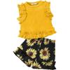 Arshiner Toddler Girls Clothes Ribbed Knit Ruffle Sleeveless Tops and Shorts with Pockets Cute Summer 2 Pieces Short Sets(Yellow&sunflower)