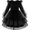 Arshiner Toddler Girls Tiered Tutu Dress Fall Formal Party Birthday Princess Long Sleeve Tulle Dresses(Black)