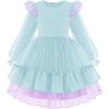 Arshiner Toddler Girls Tiered Tutu Dress Fall Formal Party Birthday Princess Long Sleeve Tulle Dresses(Blue Purple Gradient)