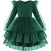 Arshiner Toddler Girls Tiered Tutu Dress Fall Formal Party Birthday Princess Long Sleeve Tulle Dresses(Green)