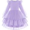 Arshiner Toddler Girls Tiered Tutu Dress Fall Formal Party Birthday Princess Long Sleeve Tulle Dresses(Lavender)