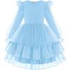 Arshiner Toddler Girls Tiered Tutu Dress Fall Formal Party Birthday Princess Long Sleeve Tulle Dresses(Light Blue)