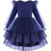 Arshiner Toddler Girls Tiered Tutu Dress Fall Formal Party Birthday Princess Long Sleeve Tulle Dresses(Navy Blue)