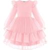 Arshiner Toddler Girls Tiered Tutu Dress Fall Formal Party Birthday Princess Long Sleeve Tulle Dresses(Pink)