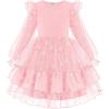 Arshiner Toddler Girls Tiered Tutu Dress Fall Formal Party Birthday Princess Long Sleeve Tulle Dresses(Pink Floral)