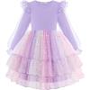 Arshiner Toddler Girls Tiered Tutu Dress Fall Formal Party Birthday Princess Long Sleeve Tulle Dresses(Purple Rainbow)