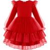 Arshiner Toddler Girls Tiered Tutu Dress Fall Formal Party Birthday Princess Long Sleeve Tulle Dresses(Red)