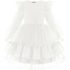 Arshiner Toddler Girls Tiered Tutu Dress Fall Formal Party Birthday Princess Long Sleeve Tulle Dresses(White)